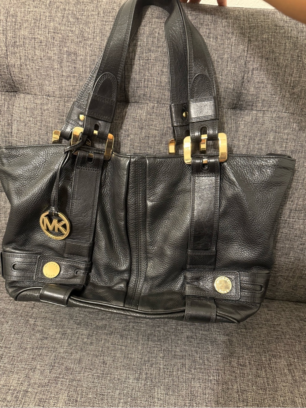 Michael Kors Black Leather Shoulder Bag with Gold Hardware